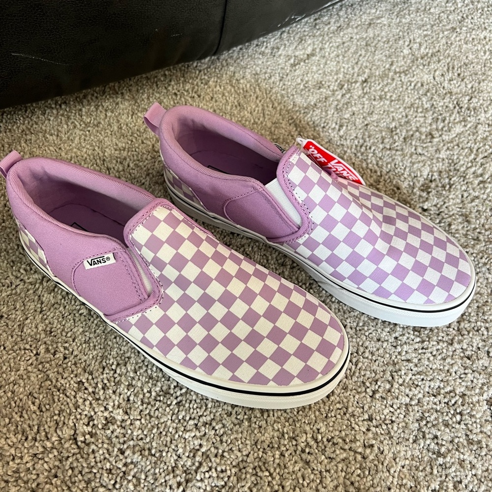 Womens Vans Asher Lavender Checkered Slip Ons Size 6 NIB